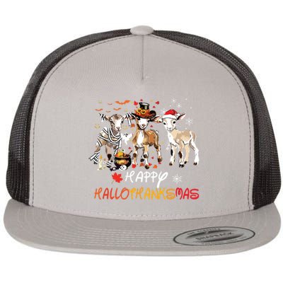 Happy Hallothanksmas Goats Flat Bill Trucker Hat