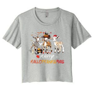 Happy Hallothanksmas Goats Women's Crop Top Tee