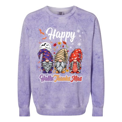 Happy Hallothanksmas Gnomes Halloween Thanksgiving Christmas Funny Gift Colorblast Crewneck Sweatshirt