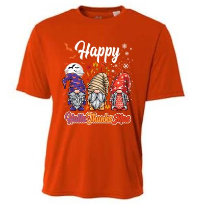 Happy Hallothanksmas Gnomes Halloween Thanksgiving Christmas Funny Gift Cooling Performance Crew T-Shirt