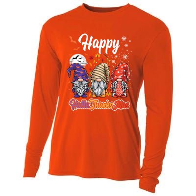 Happy Hallothanksmas Gnomes Halloween Thanksgiving Christmas Funny Gift Cooling Performance Long Sleeve Crew