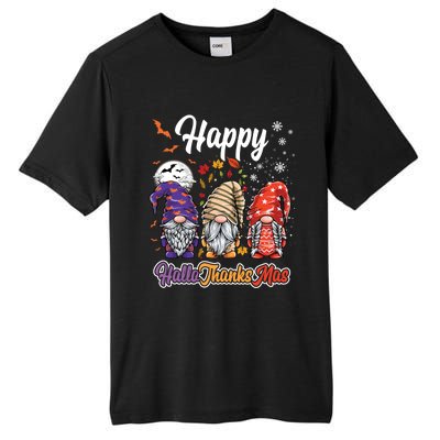 Happy Hallothanksmas Gnomes Halloween Thanksgiving Christmas Funny Gift Tall Fusion ChromaSoft Performance T-Shirt