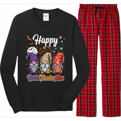 Happy Hallothanksmas Gnomes Halloween Thanksgiving Christmas Funny Gift Long Sleeve Pajama Set