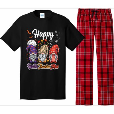 Happy Hallothanksmas Gnomes Halloween Thanksgiving Christmas Funny Gift Pajama Set