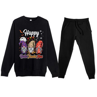 Happy Hallothanksmas Gnomes Halloween Thanksgiving Christmas Funny Gift Premium Crewneck Sweatsuit Set