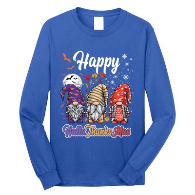 Happy Hallothanksmas Gnomes Halloween Thanksgiving Christmas Funny Gift Long Sleeve Shirt