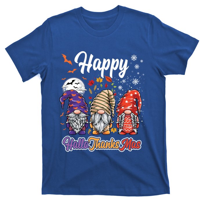 Happy Hallothanksmas Gnomes Halloween Thanksgiving Christmas Funny Gift T-Shirt