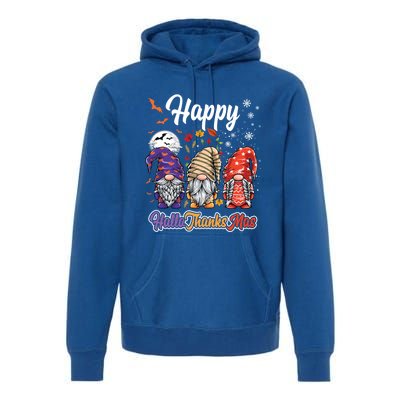 Happy Hallothanksmas Gnomes Halloween Thanksgiving Christmas Funny Gift Premium Hoodie