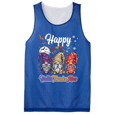 Happy Hallothanksmas Gnomes Halloween Thanksgiving Christmas Funny Gift Mesh Reversible Basketball Jersey Tank