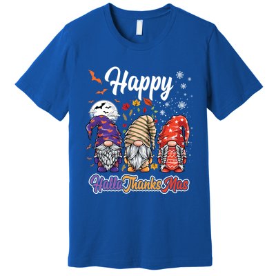 Happy Hallothanksmas Gnomes Halloween Thanksgiving Christmas Funny Gift Premium T-Shirt