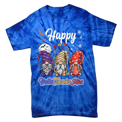 Happy Hallothanksmas Gnomes Halloween Thanksgiving Christmas Funny Gift Tie-Dye T-Shirt