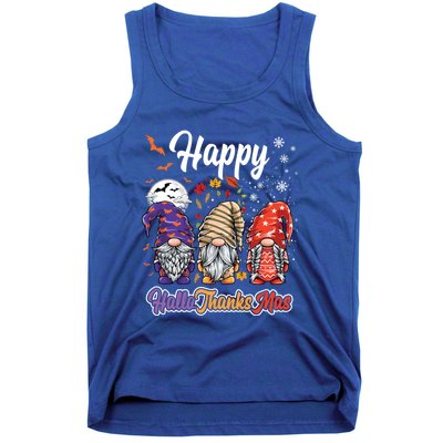 Happy Hallothanksmas Gnomes Halloween Thanksgiving Christmas Funny Gift Tank Top