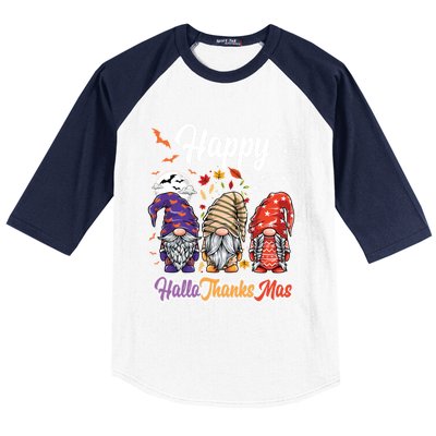 Happy Hallothanksmas Gnomes Halloween Thanksgiving Christmas Funny Gift Baseball Sleeve Shirt