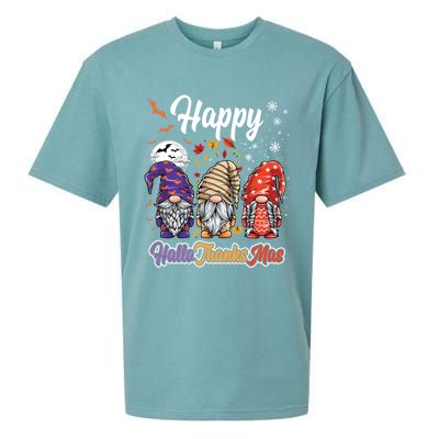 Happy Hallothanksmas Gnomes Halloween Thanksgiving Christmas Funny Gift Sueded Cloud Jersey T-Shirt