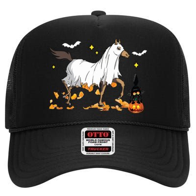 Halloween Horse Ghost Cowboy Western Halloween High Crown Mesh Back Trucker Hat