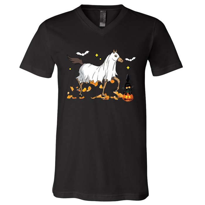 Halloween Horse Ghost Cowboy Western Halloween V-Neck T-Shirt