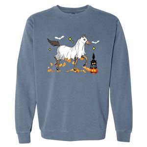 Halloween Horse Ghost Cowboy Western Halloween Garment-Dyed Sweatshirt