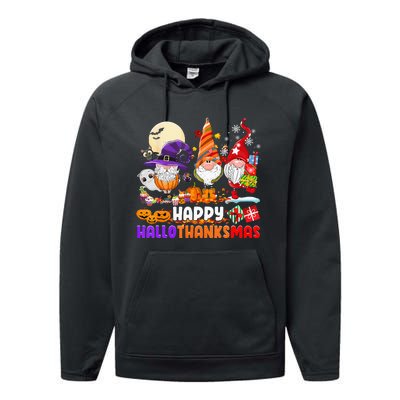 Happy Hallothanksmas Gnomes Halloween Thanksgiving Christmas Performance Fleece Hoodie