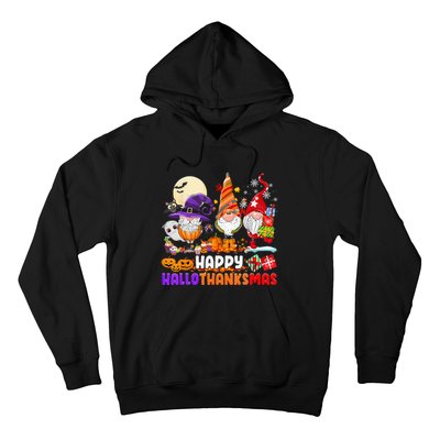 Happy Hallothanksmas Gnomes Halloween Thanksgiving Christmas Hoodie