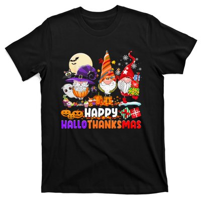 Happy Hallothanksmas Gnomes Halloween Thanksgiving Christmas T-Shirt