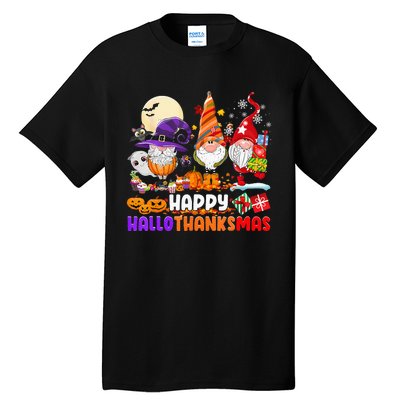 Happy Hallothanksmas Gnomes Halloween Thanksgiving Christmas Tall T-Shirt