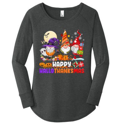 Happy Hallothanksmas Gnomes Halloween Thanksgiving Christmas Women's Perfect Tri Tunic Long Sleeve Shirt