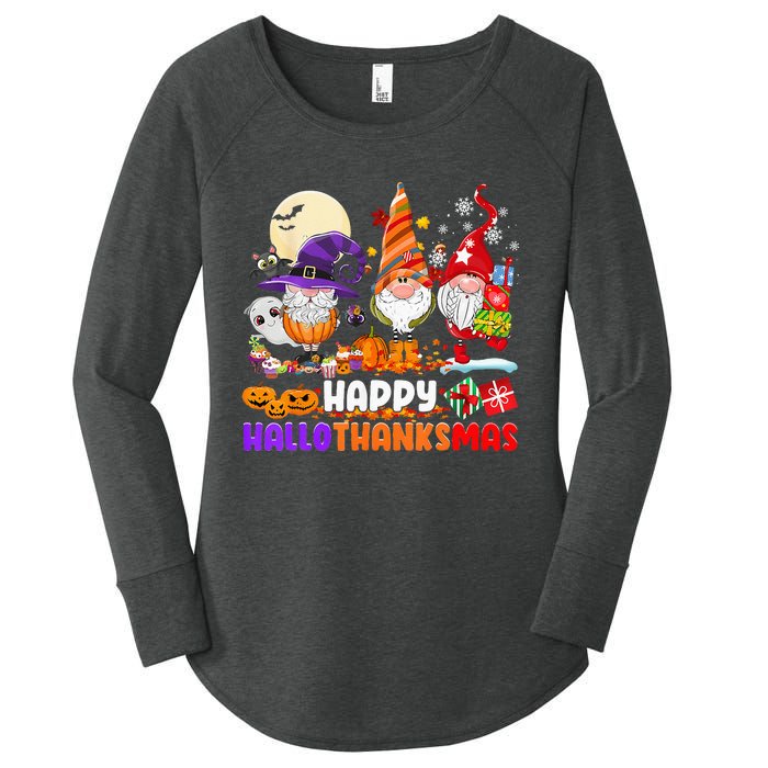 Happy Hallothanksmas Gnomes Halloween Thanksgiving Christmas Women's Perfect Tri Tunic Long Sleeve Shirt