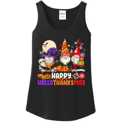 Happy Hallothanksmas Gnomes Halloween Thanksgiving Christmas Ladies Essential Tank