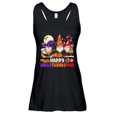 Happy Hallothanksmas Gnomes Halloween Thanksgiving Christmas Ladies Essential Flowy Tank