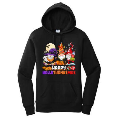 Happy Hallothanksmas Gnomes Halloween Thanksgiving Christmas Women's Pullover Hoodie