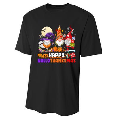 Happy Hallothanksmas Gnomes Halloween Thanksgiving Christmas Performance Sprint T-Shirt