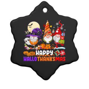 Happy Hallothanksmas Gnomes Halloween Thanksgiving Christmas Ceramic Star Ornament