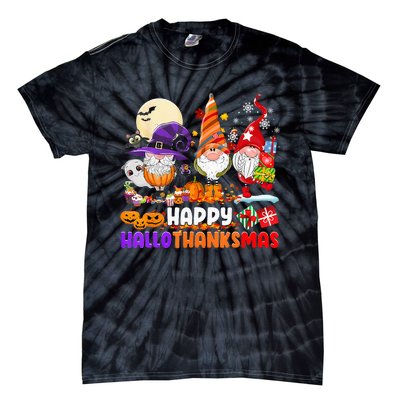 Happy Hallothanksmas Gnomes Halloween Thanksgiving Christmas Tie-Dye T-Shirt