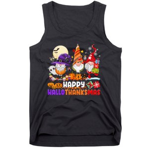 Happy Hallothanksmas Gnomes Halloween Thanksgiving Christmas Tank Top