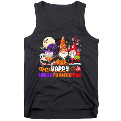 Happy Hallothanksmas Gnomes Halloween Thanksgiving Christmas Tank Top