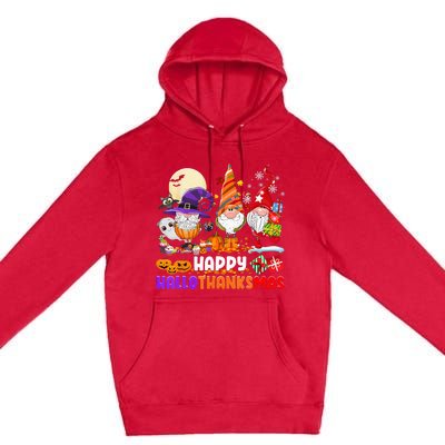 Happy Hallothanksmas Gnomes Halloween Thanksgiving Christmas Premium Pullover Hoodie