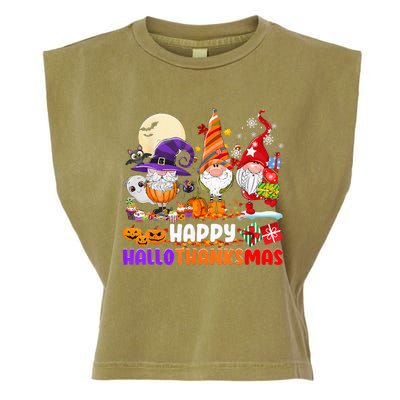 Happy Hallothanksmas Gnomes Halloween Thanksgiving Christmas Garment-Dyed Women's Muscle Tee