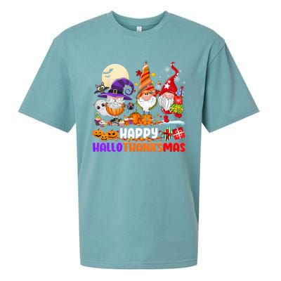 Happy Hallothanksmas Gnomes Halloween Thanksgiving Christmas Sueded Cloud Jersey T-Shirt