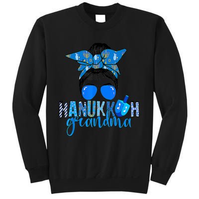 Happy Hanukkah Grandma Messy Bun Jewish Christmas Pajama Sweatshirt