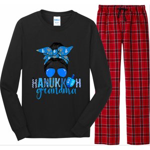 Happy Hanukkah Grandma Messy Bun Jewish Christmas Pajama Long Sleeve Pajama Set