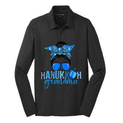 Happy Hanukkah Grandma Messy Bun Jewish Christmas Pajama Silk Touch Performance Long Sleeve Polo