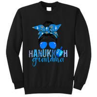 Happy Hanukkah Grandma Messy Bun Jewish Christmas Pajama Tall Sweatshirt