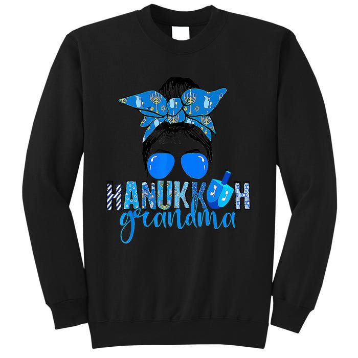 Happy Hanukkah Grandma Messy Bun Jewish Christmas Pajama Tall Sweatshirt