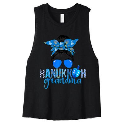 Happy Hanukkah Grandma Messy Bun Jewish Christmas Pajama Women's Racerback Cropped Tank