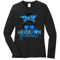 Happy Hanukkah Grandma Messy Bun Jewish Christmas Pajama Ladies Long Sleeve Shirt