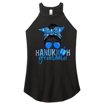 Happy Hanukkah Grandma Messy Bun Jewish Christmas Pajama Women’s Perfect Tri Rocker Tank