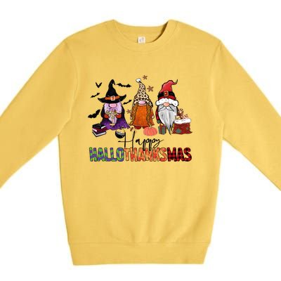 Happy Hallothanksmas Gnomes Plaid Leopard Christmas Gnome Premium Crewneck Sweatshirt