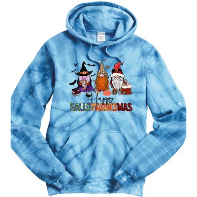 Happy Hallothanksmas Gnomes Plaid Leopard Christmas Gnome Tie Dye Hoodie