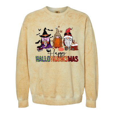 Happy Hallothanksmas Gnomes Plaid Leopard Christmas Gnome Colorblast Crewneck Sweatshirt