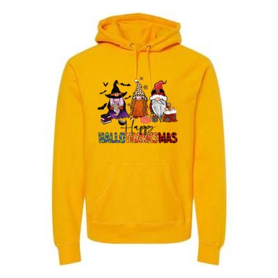 Happy Hallothanksmas Gnomes Plaid Leopard Christmas Gnome Premium Hoodie